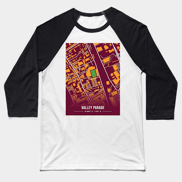 Valley Parade Map Design Baseball T-Shirt by TopFootballStadiums